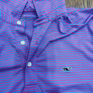 Vineyard Vines Men's Blue and Pink Striped Shirt